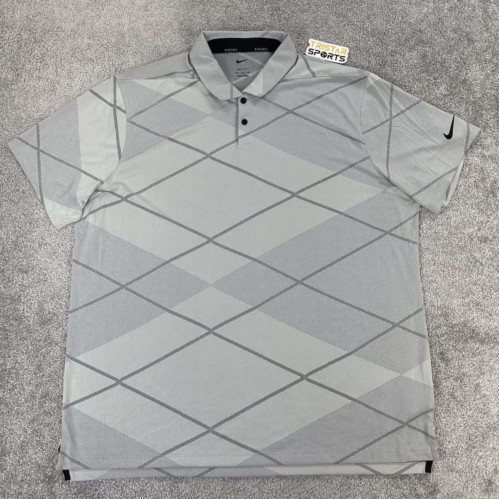 Nike Golf Polo Shirt Mens 2XL Gray Vapor Jacquard Dri-FIT Performance GM1139
